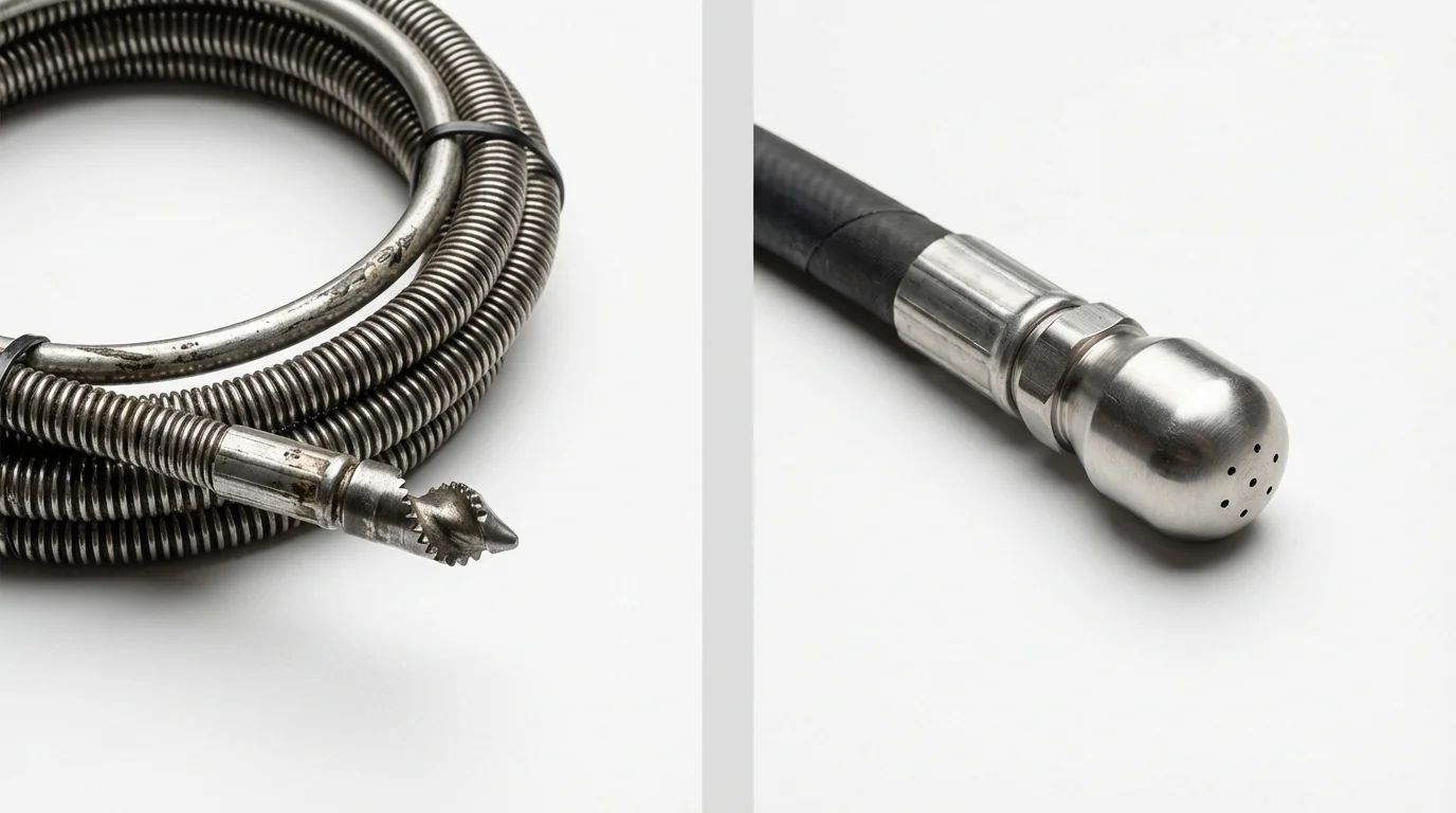 Drain snake cable and hydro jetting nozzle used for drain cleaning in Canton, PA