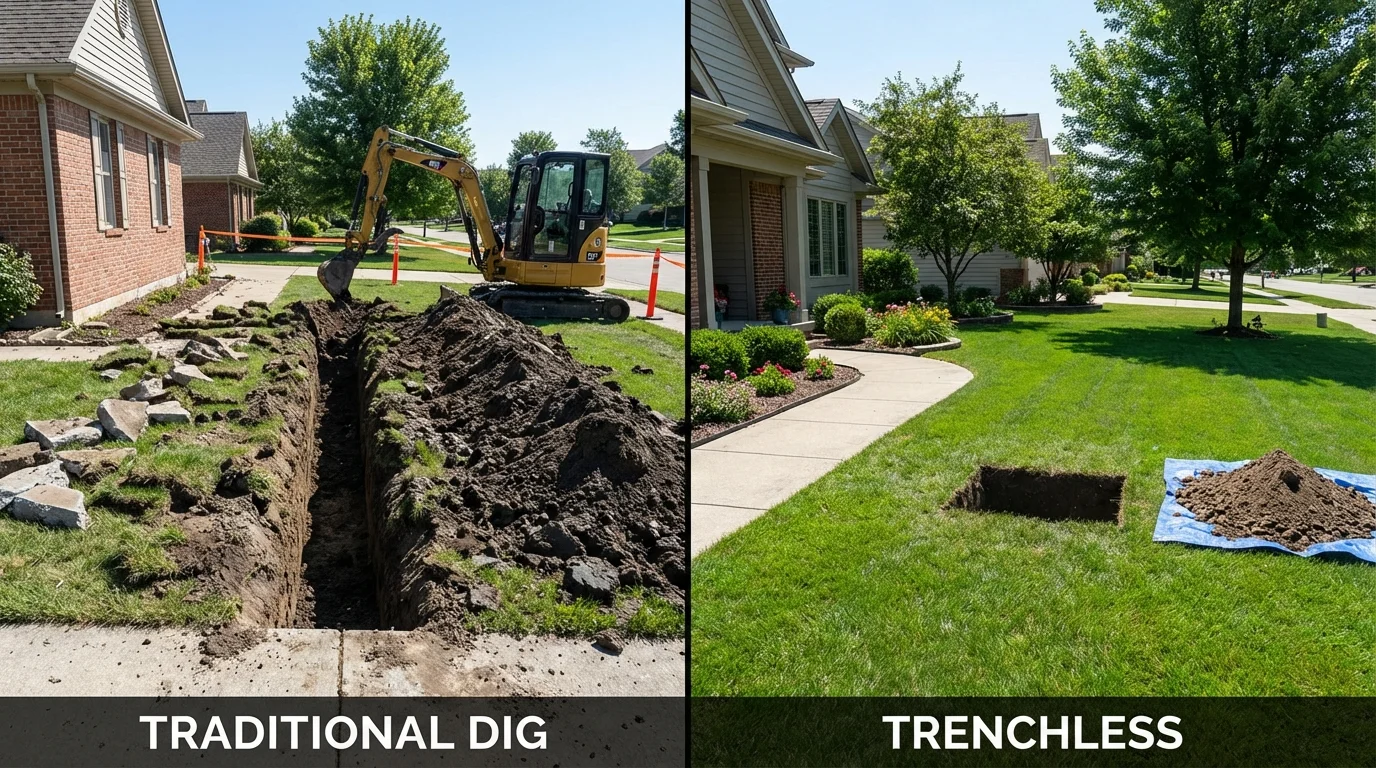 Trenchless sewer repair with minimal yard damage versus traditional excavation in Canton, PA